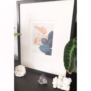 8X10 print Rubber Plant Leaves in peach & teal